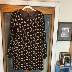 Scoop NYC Brown and Gold Oval Pattern Dress